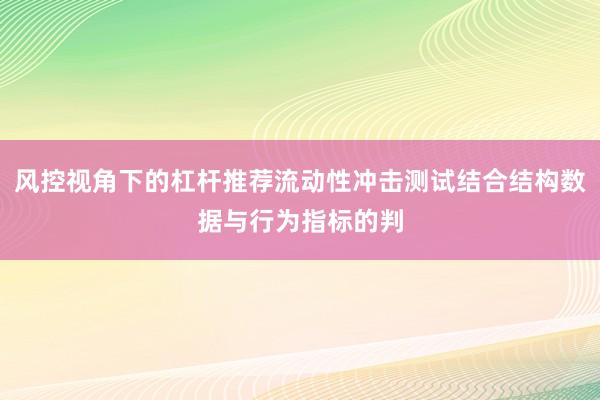 风控视角下的杠杆推荐流动性冲击测试结合结构数据与行为指标的判