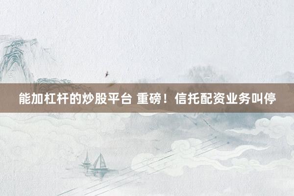 能加杠杆的炒股平台 重磅！信托配资业务叫停